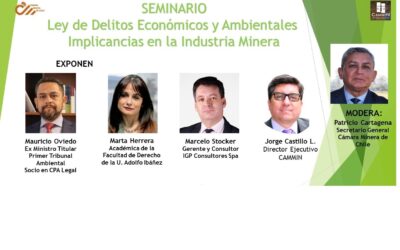 Ley de Delitos Económicos y Ambientales: Cámara Minera de Chile realizará seminario sobre implicancias para la minería